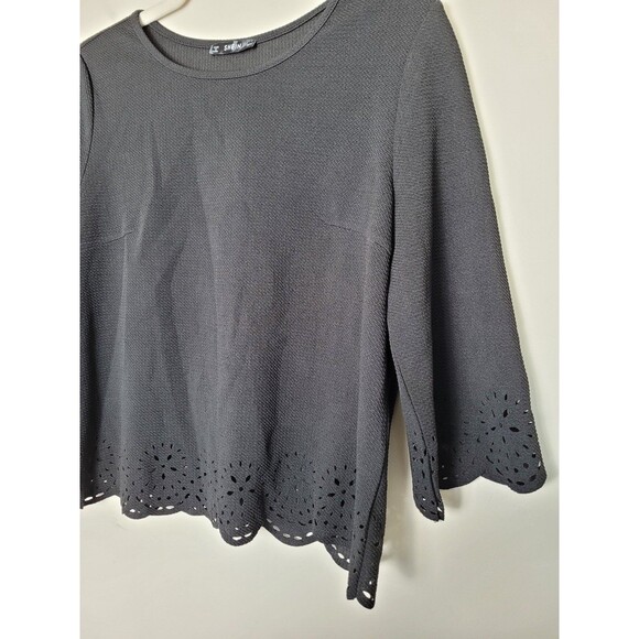 Black Eyelet Blouse Boxy Fit Oversized Black Formal Office Career Formal Medium - Picture 6 of 9